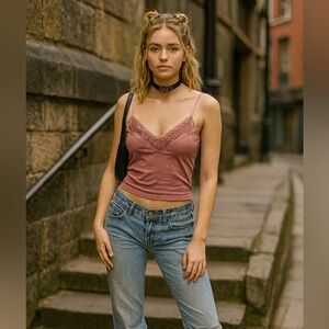 Vintage Mexx Blush Sequin velvet trim Camisole Top size small